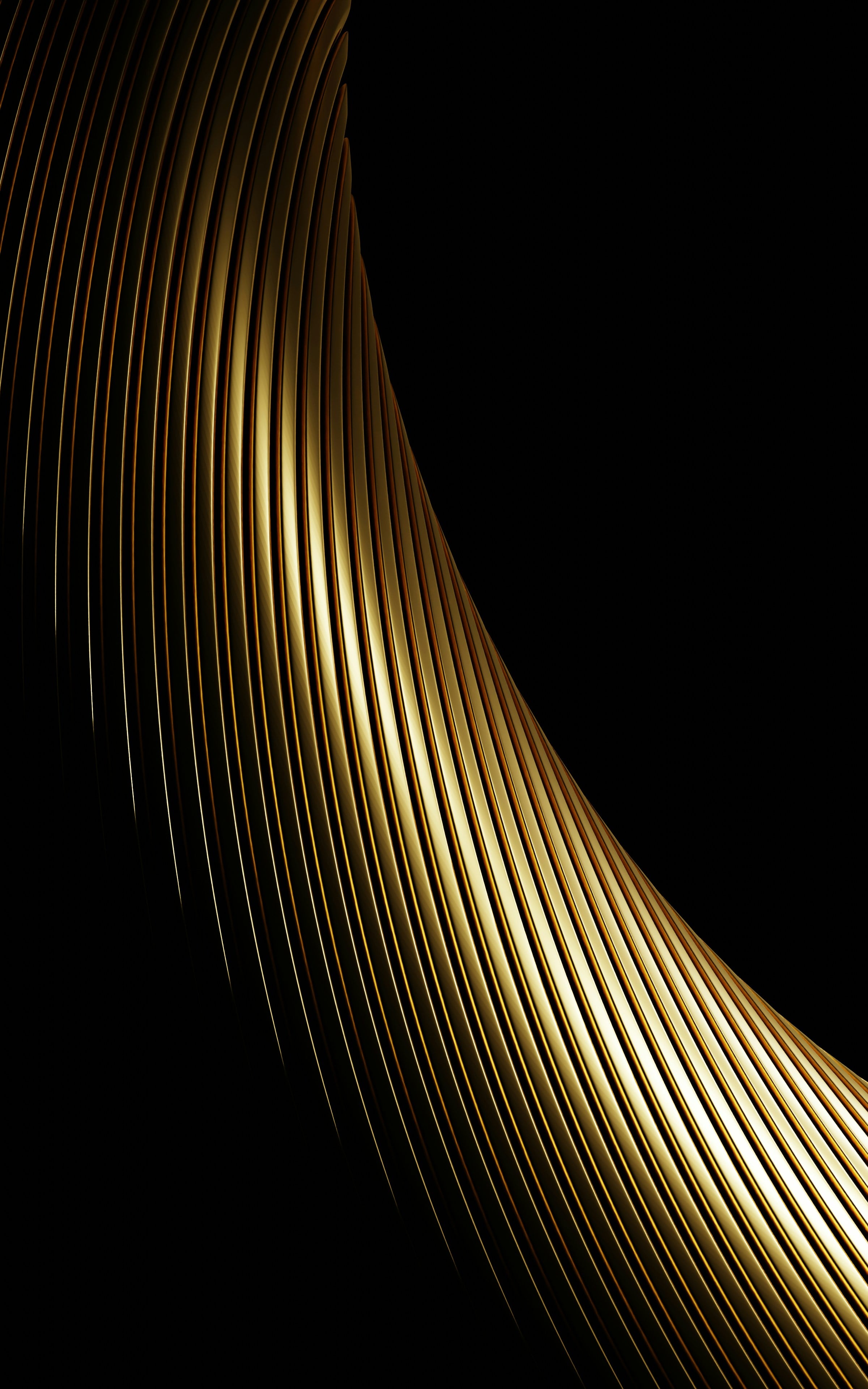 Abstract sweep of fine golden metallic strands against a black background